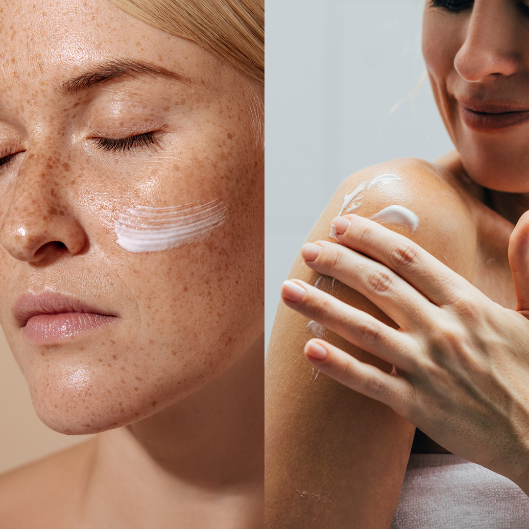 Immagine che raffigura una donna che si idrata viso e corpo